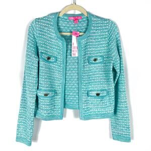 Lilly‎ Pulitzer Kienna Cardigan Cumulus Blue Metallic Marl Open Front Sz S